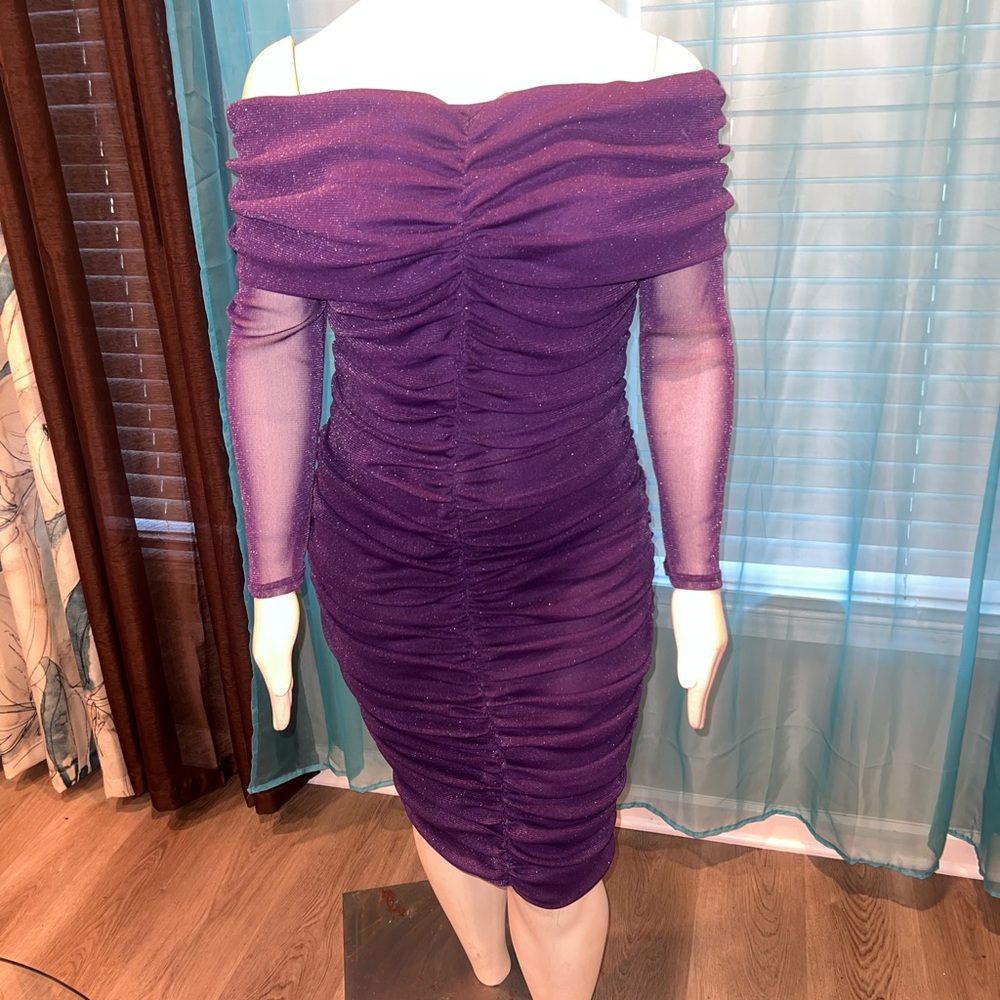 Ashley Stewart Purple Ruched Long Sleeve Dress